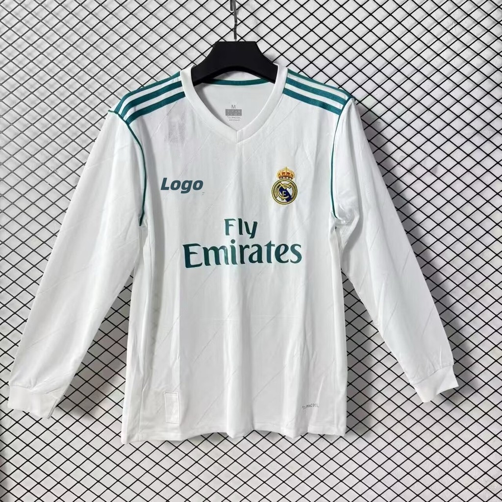 Phiên bản Retro Real Madrid 2017 / 18 Nam Real Madrid Áo thun bóng đá dài tay sân nhà