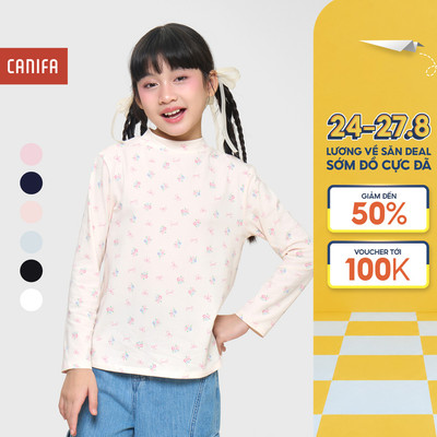 Áo body bé gái CANIFA cổ 3p dài tay in họa tiết giữ ấm tốt 1IT25W002