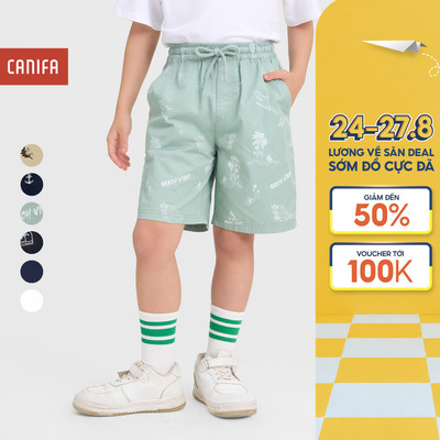 Quần short bé trai CANIFA cạp chun dáng rộng in họa tiết 2BS25S009