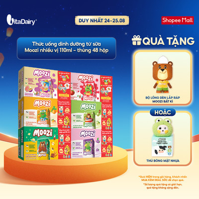 [THÙNG 48 HỘP] Thức uống dinh dưỡng Moozi nhiều hương Kẹo Nho/Socola Lúa Mạch/Dưa Lưới/Cam Đào/Dâu/Ổi Chanh Dây - 110ml