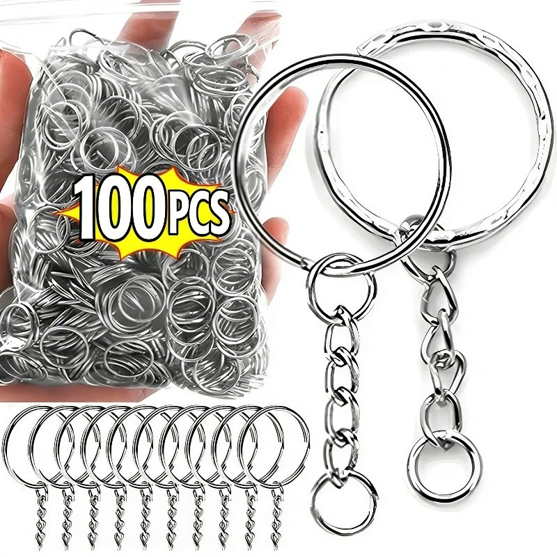 50 / 100 Móc Khóa Kim Loại Có Nhẫn Chia - Nam Nữ Móc Chìa Khóa - DIY Móc Chìa Khóa Phụ Kiện Móc Khóa