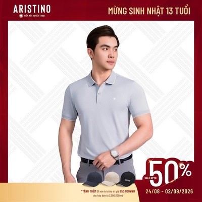 Polo Aristino Tay Ngắn Regular Fit Chất Thun Lạnh Co Giãn bền màu Logo In Trước Ngực APS211AS0E