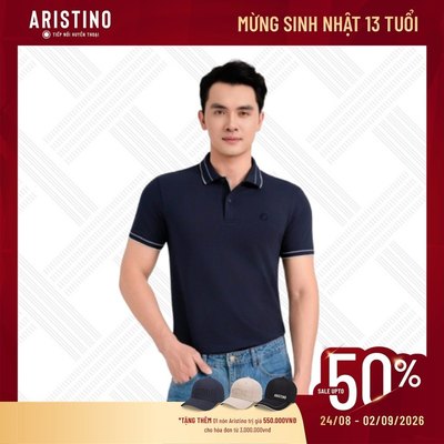 (Có thể tăng size, phom ôm) ARISTINO Áo Elite Polo Nam Xanh Tím Than Slim Fit APS115S3EC Cotton Co Giãn Thoáng Khí Thấm