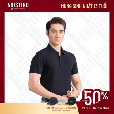 ARISTINO Áo Elite Polo Nam Ngắn Tay Slim Fit APSR10EC Cổ Dệt Cotton Mềm Mại Thoáng Khí Co Giãn Nhẹ