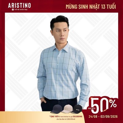 Áo Sơ Mi Nam Aristino Regular Fit màu Xanh Kẻ lịch lãm, Vải Sợi Tre Co Giãn mịn màng ALS1640S3