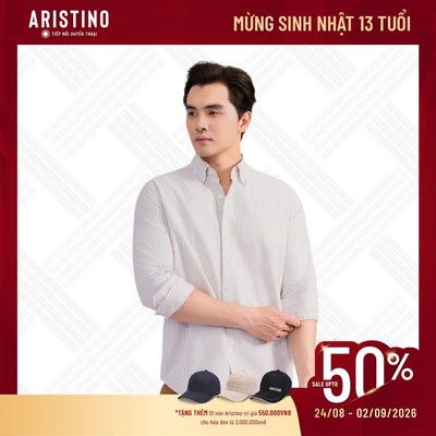 Áo Sơ Mi Nam Dài Tay Màu Nâu Kẻ Aristino Brezza Thiết Kế Trẻ Trung ALSU020S0