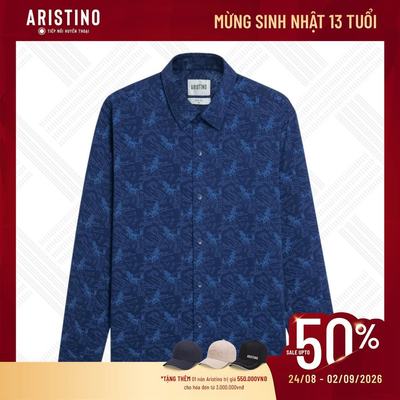 Áo sơ mi dài tay Aristino màu xanh tím than in họa tiết ALS1770Z
