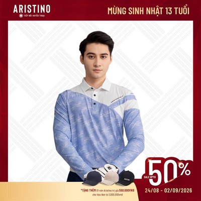 Áo polo nam dài tay ARISTINO GOLF họa tiết in độc đáo, thiết kế khỏe khoắn, nam tính - ALPG30W2