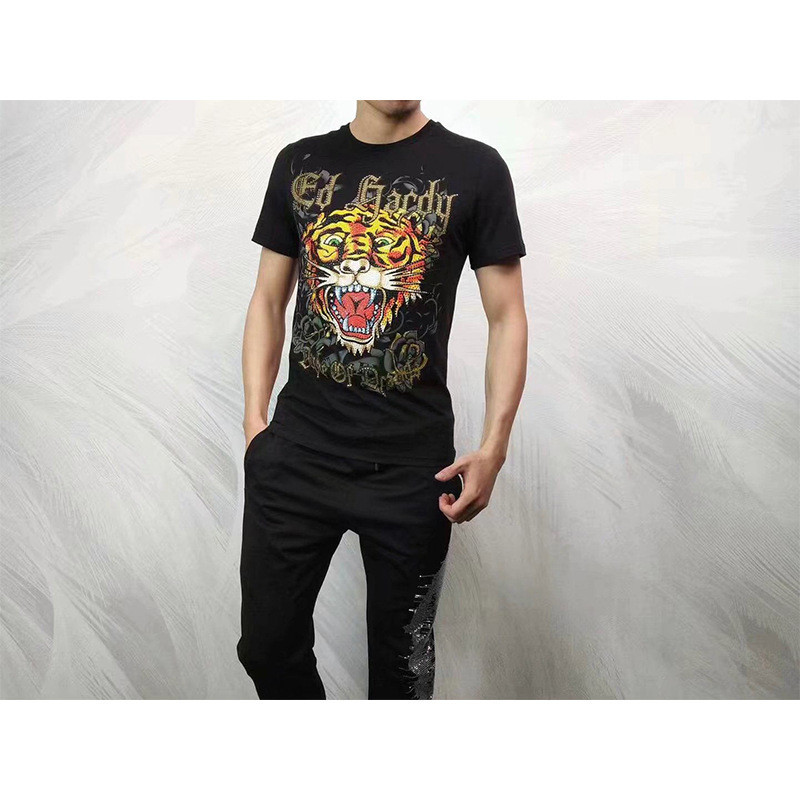 Cung cấp áo thun nam tay ngắn thời trang đa năng thương hiệu ED HARDY/áo thun nam tay ngắn cổ tròn E