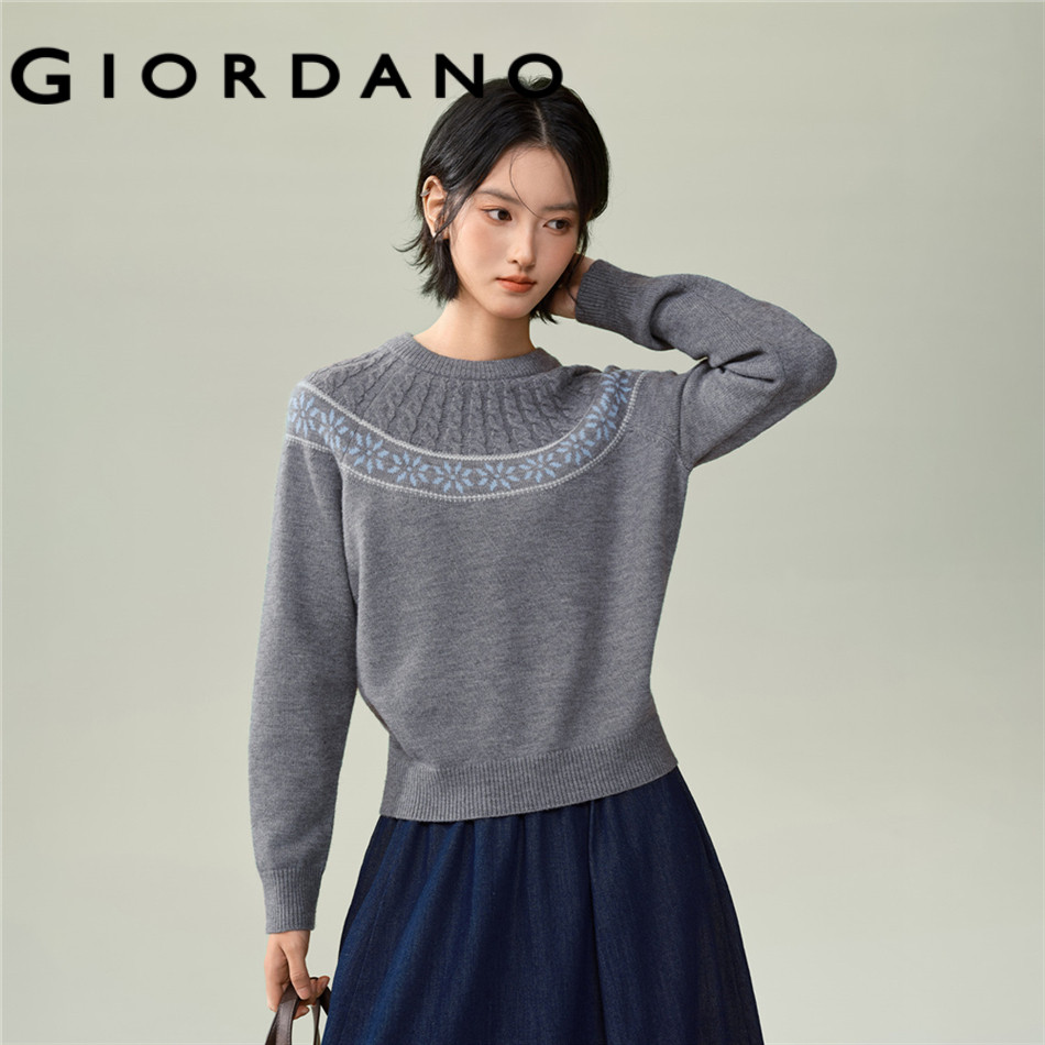 GIORDANO WOMEN Cable knit jacquard raglan sleeve sweater 18356517