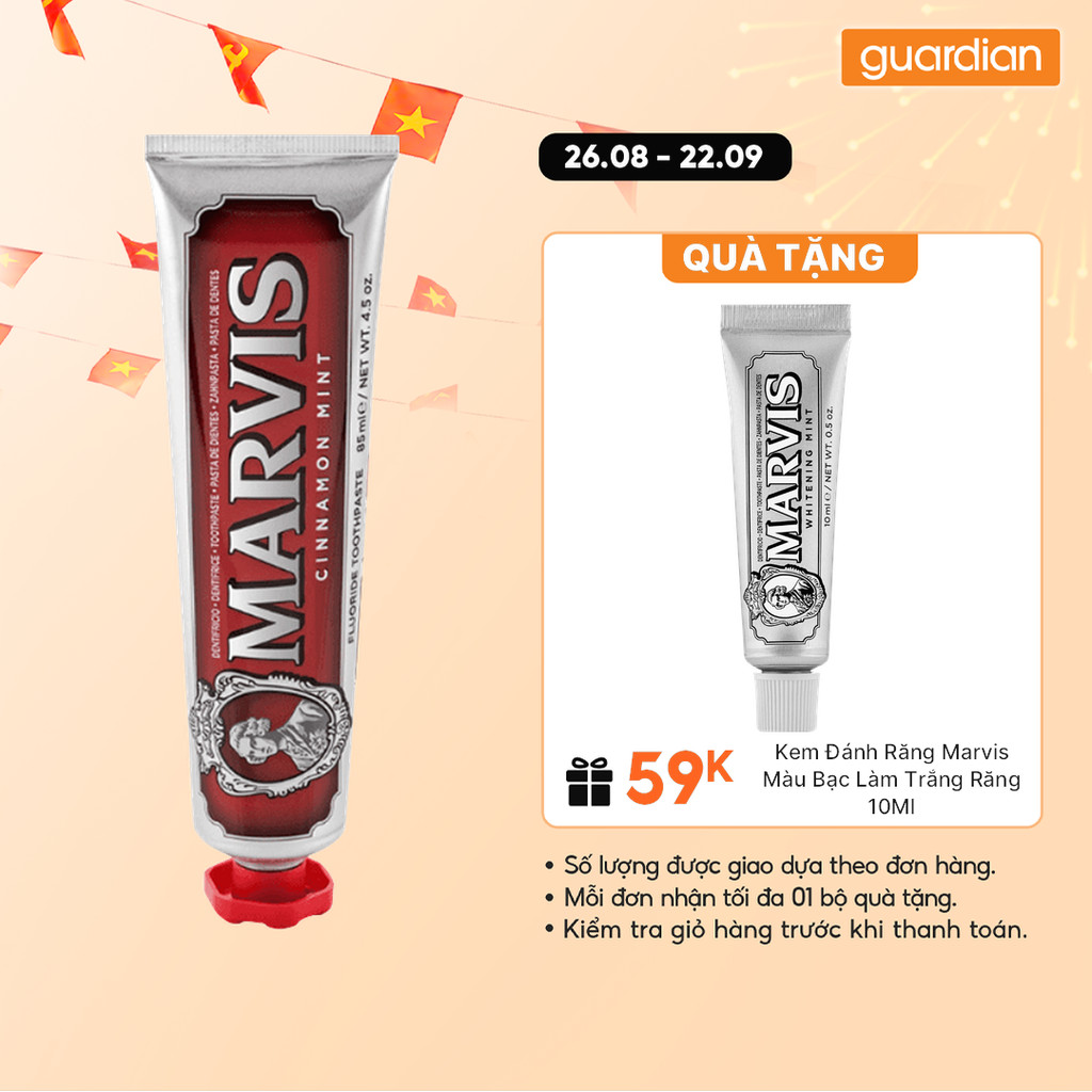 Kem Đánh Răng Cải Thiện Mùi Hương Khoang Miệng Với Chiết Xuất Quế Marvis Cinnamon Mint 85ml | Guardi