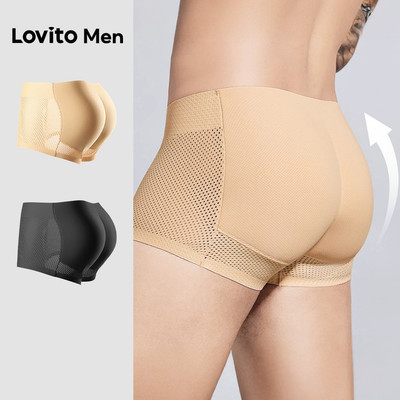 Lovito Phong cách thường ngày Quần Lót Nam Phối Vải Nâng Mông Kiểu Dáng Cơ Bản Màu Đen Thích Hợp Cho Mùa Xuân/hè LNE131112