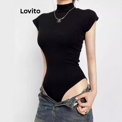 (Phong cách thường ngày) Lovito Bộ đồ liền thân nửa cổ cao trơn dành cho nữ LNL61247 (Nhiều màu)