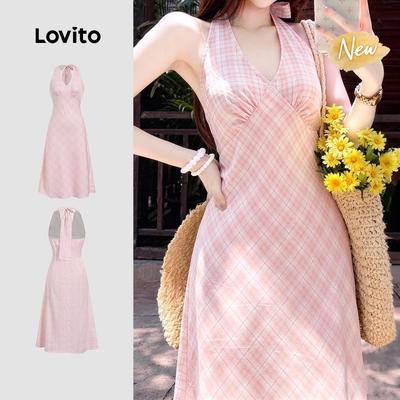 (New Arrival) Lovito Đầm Boho Nữ Đơn Giản Phong Cách Bohemian Mùa Xuân/Hè Màu Hồng L200AD076