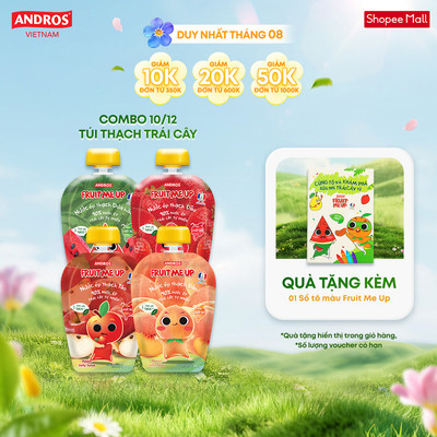 Combo 10 & 12 Túi Nước Ép Thạch Trái Cây - Làm Từ Nước Ép & Thạch Konjac - ANDROS FRUIT ME UP - 90g x 10/ 90g x 12