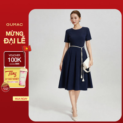 Đầm Nữ GUMAC Form A Xòe Cổ Tròn Tay Ngắn Có Túi Sườn Thanh Lịch Hiện Đại DG07006
