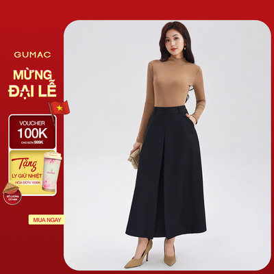 Chân váy nữ xếp ly GUMAC dáng A xếp ly thân trước có túi xéo hai bên LVG0303