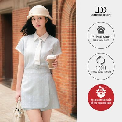 Set Áo Sơ Mi Dáng Suông Cổ Đức Cà Vạt 2T09.2601, Quần Váy Phối Tà Bung 3S02.2601, Set Đồ Monogram Cá Tính Thanh Lịch JM