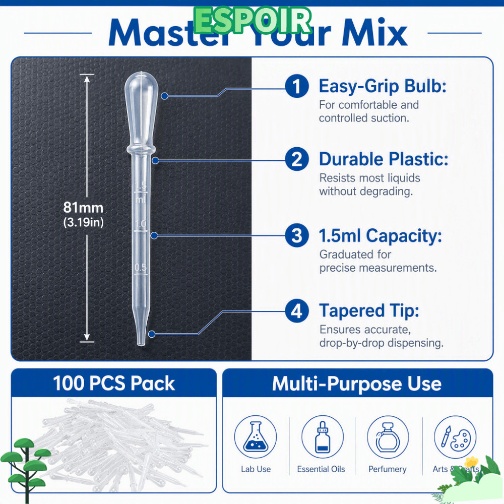IESPOIRHA 100 chiếc Pipet nhỏ giọt dạng lỏng, Pipet chuyển dùng một lần bằng nhựa, Pipet thể tích 1,
