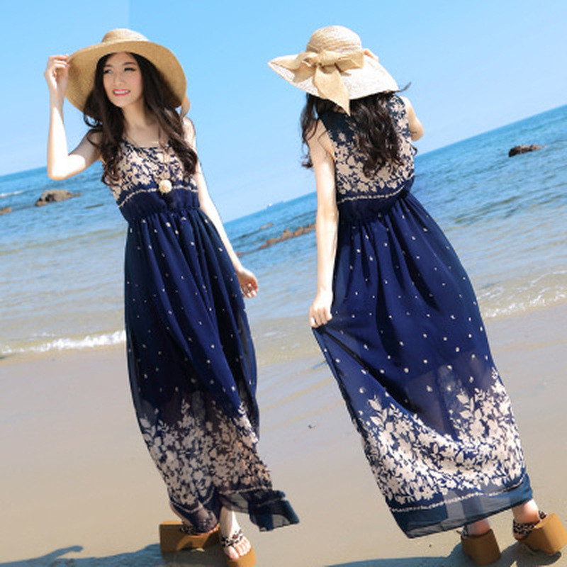Đầm dài phong cách Bohemian, đầm đi biển, đầm voan hoa, đầm đi nghỉ mát bên bờ biển, đầm cotton lụa,