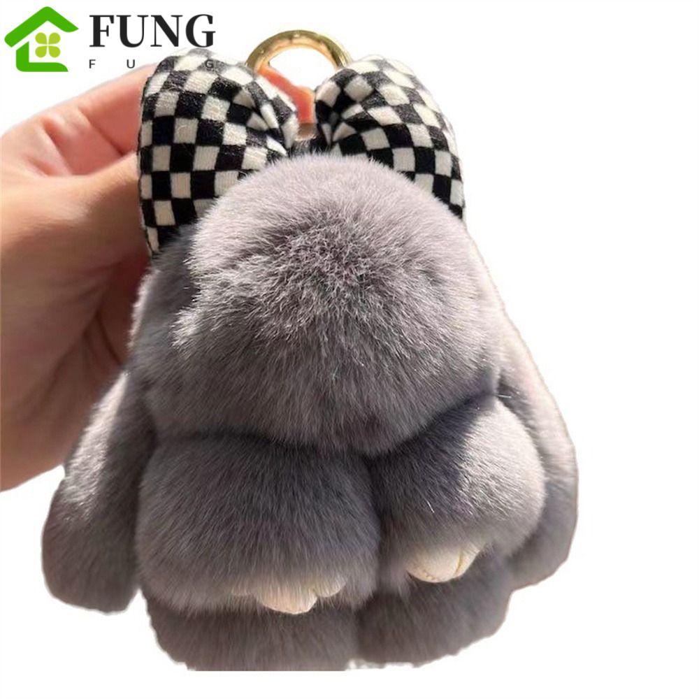 FUNG Thỏ Lông Móc Khóa, Dễ Thương Lông Tơ Nơ Thỏ Móc Khóa, Nữ Cô Gái Pompoms Túi Charm Móc Khóa Sang