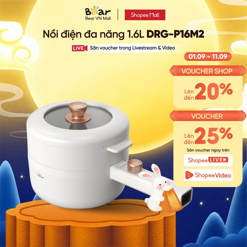 Nồi điện đa năng 1.6L Bear DRG-P16M2/ DRG-E15P2 (kèm khay hấp) - Chính hãng - BH 18 tháng