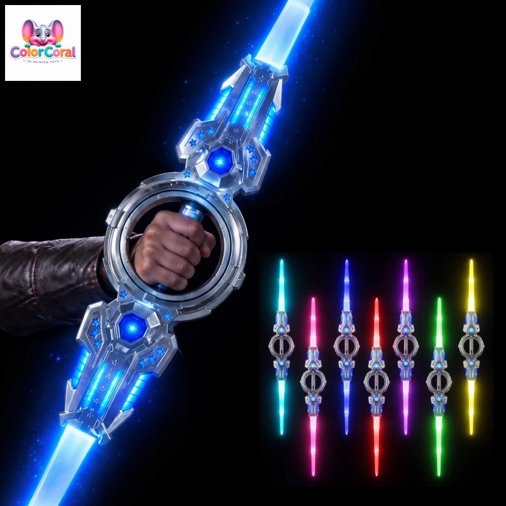 ColorCoral Dual Blades Lightsaber Toy, 7 màu đổi sáng Sabre với âm thanh FX, 360° Tay cầm xoay, than