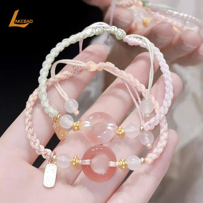 [LAKEBAO] Vòng tay bện hòa bình phong cách Trung Quốc Cô gái đính cườm trái tim Vòng tay Bestie Phụ 