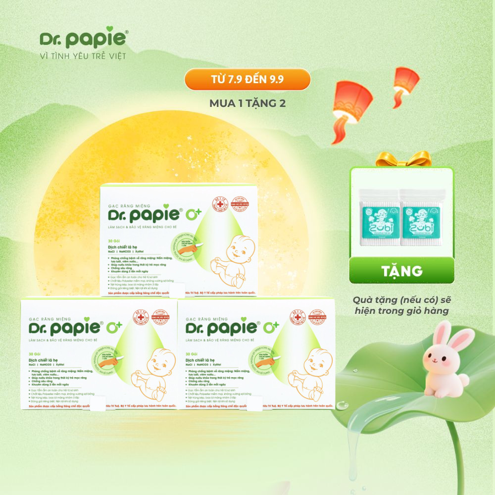 Combo 3 Gạc Rơ Lưỡi Làm Sạch Răng Lưỡi Nướu Công Thức Sáng Chế Độc Quyền Dr.Papie 0+ Ngừa Tưa Lưỡi N