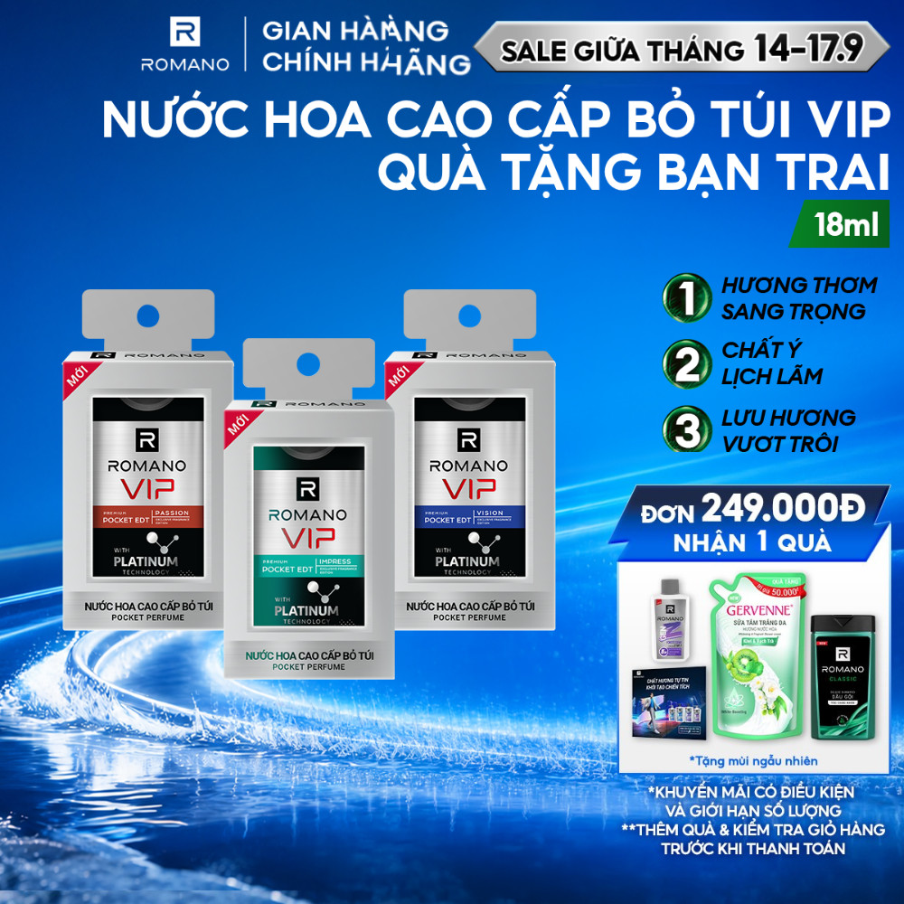 Nước hoa bỏ túi cao cấp Romano VIP Passion / Vision / Impress 18ml