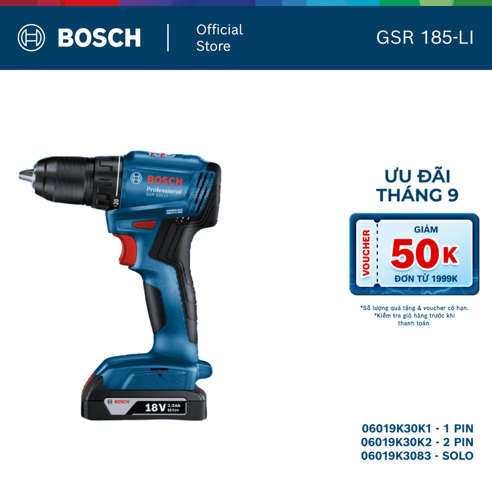 Máy khoan vặn vít dùng pin Bosch GSR 185-LI