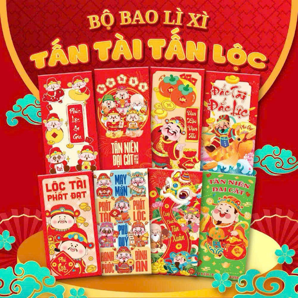 [ Bao lì xì Chất ] 100 bao lì xì phúc lộc thọ cực đẹp, bao lì xì 2026