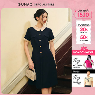 [NEW] Đầm nữ form A phối cổ tay ngắn có hai túi sườn thời trang GUMAC DF10002