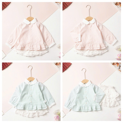 Bộ sơ mi, Bộ thu đông LITIBABY sơ mi dài tay, quần váy tầng cotton trắng size 1–7 tuổi