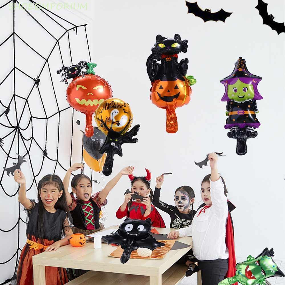 SHOEEMPORIUM Halloween Bí Ngô Bóng Bay Ma, Mini Skull Spider Halloween Bat Skull Balloons, Phim Nhôm