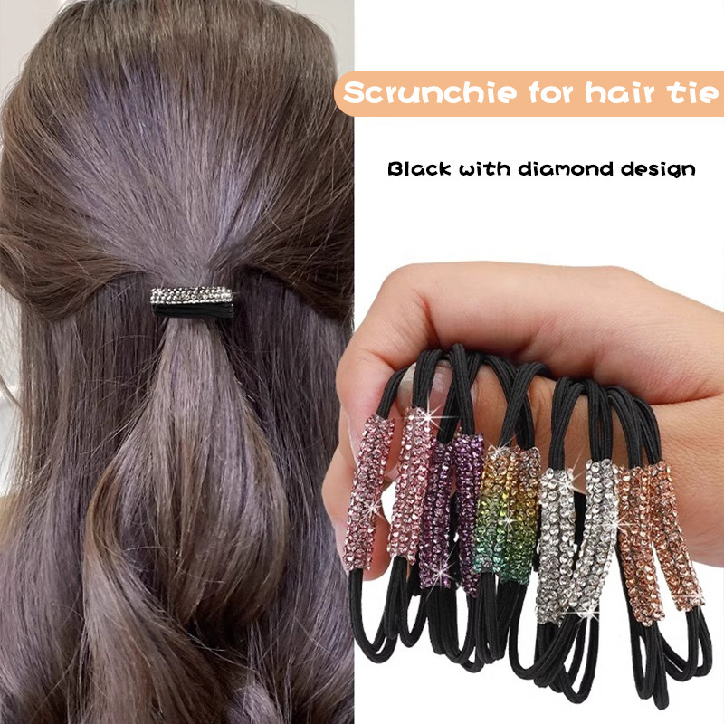 Dây thun buộc tóc đính đá lấp lánh co giãn cao cấp cho bé gái Dây thun buộc tóc màu đen bền chắc