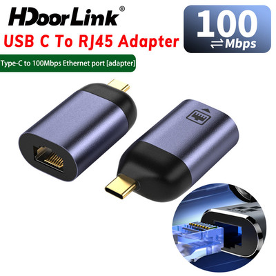 Bộ chuyển đổi Ethernet HdoorLink USB C sang RJ45 100Mbps Đầu nối tốc độ cao Bộ chuyển đổi thẻ mạng ngoài cho điện thoại máy tính xách tay