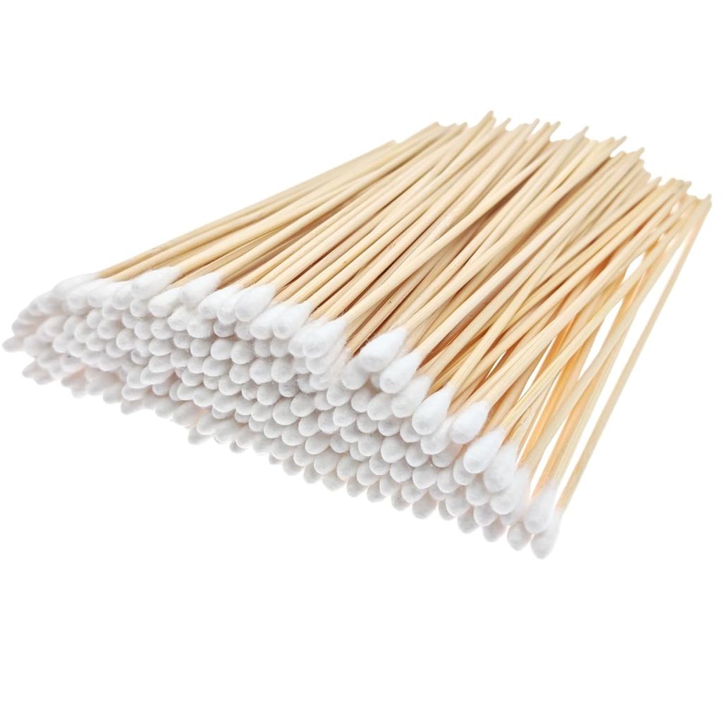 200 thìa bông, khăn bông tai dài 6 Inch, có tay cầm bằng gỗ cực dài, dùng để làm sạch, trang sức, đá