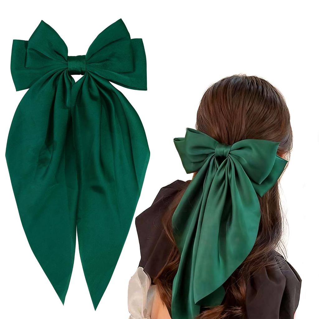 Ayesha Xanh Tóc Nơ Kẹp Tóc Cho Nữ Xanh Satin Ruy Băng Tóc Barrettes Phụ Kiện Tóc Cho Nữ Bé Gái Ngày 