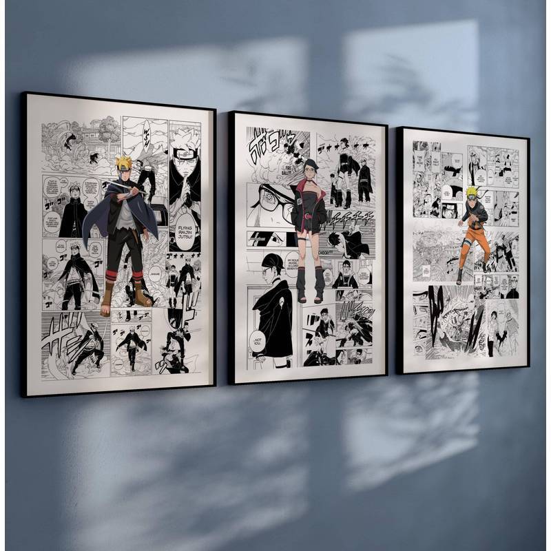 Naruto & Boruto Manga Panel Canvas Wall Art, Naruto Uzumaki Boruto Sarada Poster In Hình Dành Cho Ng