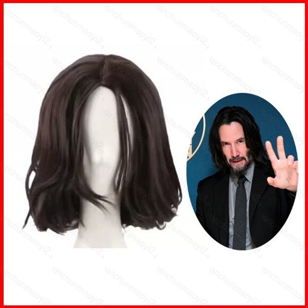 DC2 John Wick Chương 4 John Wick Cosplay Tóc Giả Nâu Đen Ngắn Xoăn Tóc Halloween Tiệc Cosplay Trang 