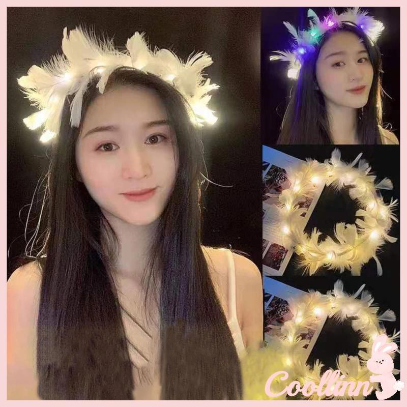 COO LED Feather Crown Feather Tiara Light Up Angel Headband Mũ đội đầu dạ quang