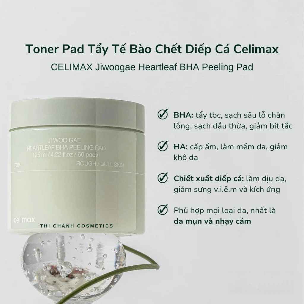 Celimax Heartleaf BHA Peeling Pad 60 Miếng Toner Pad Dưỡng Da Thông Thoáng Mềm Mịn-JWG4