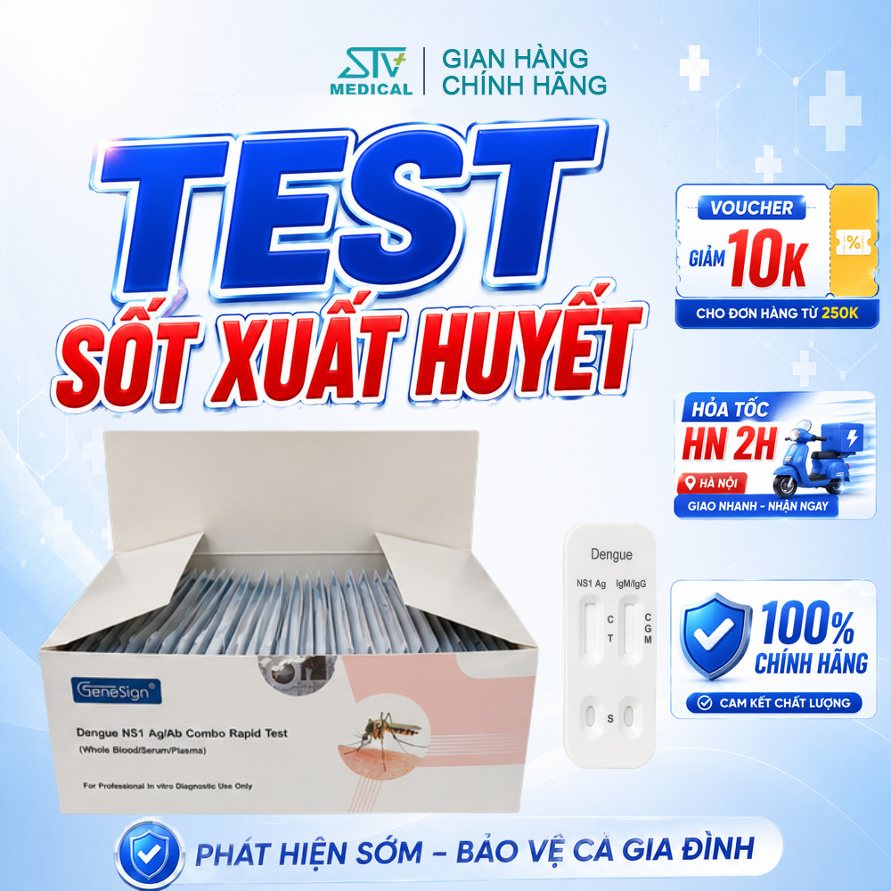 Test Nhanh Sốt Xuất Huyết Genesign - Bộ Kit Test Dengue NS1/IgG/IgM Chính Hãng