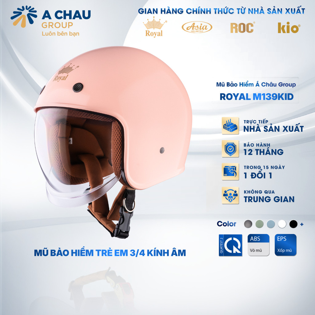 Mũ Bảo Hiểm Trẻ Em 3/4 Royal M139 KID Kính Âm, Nón Bảo Hiểm An Toàn Bảo hành 12 Tháng