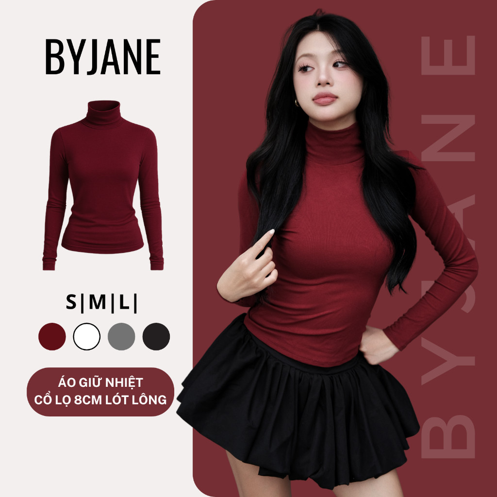 (XẢ KHO - LÓT LÔNG) Áo Thun Nữ Cổ Lọ 8p LÓT LÔNG Dài Tay Ôm Body Lót Lông Giữ Nhiệt BYJANE - 750