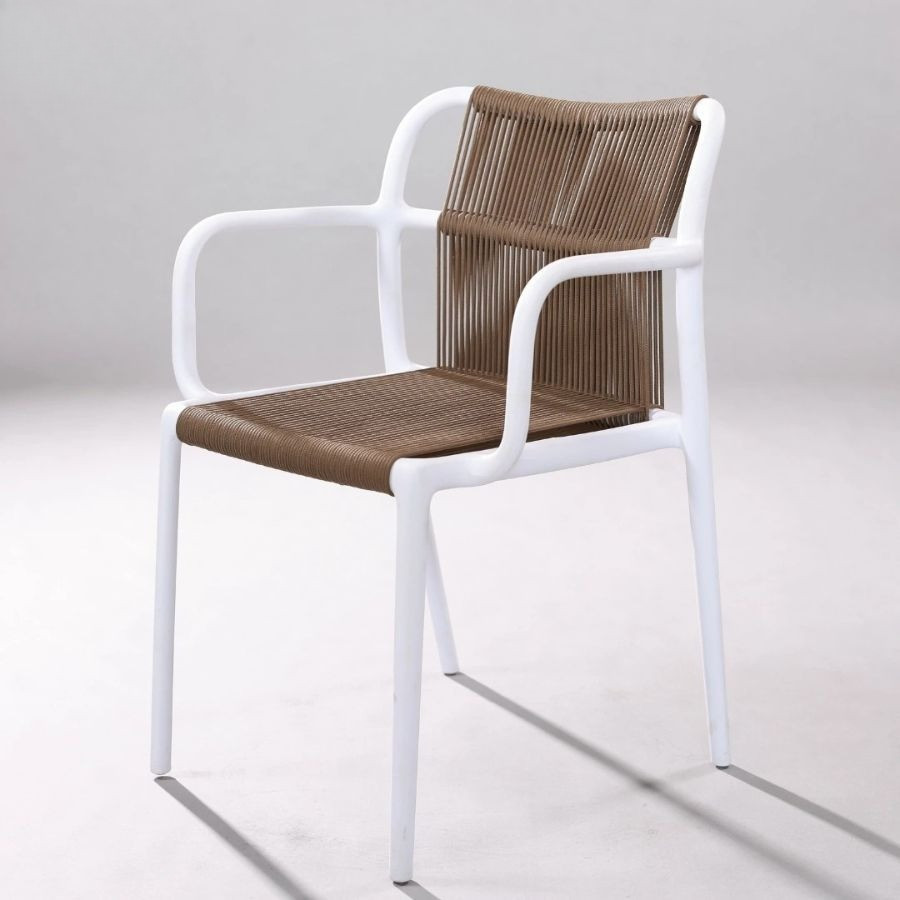 Ghế Cafe Khung Nhựa Có Tay Đan Dây - Thoáng Mát, Thanh Lịch Cho Cafe, Sân Vườn & Nhà Hàng 81x52x45cm