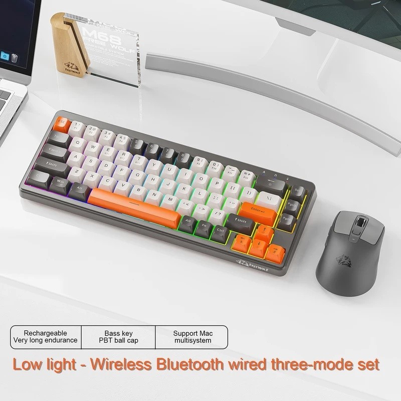 FREEWOLF M68 Bàn Phím A3 Im Lặng Combo Tri-Mode RGB PBT Bluetooth 68 Phím