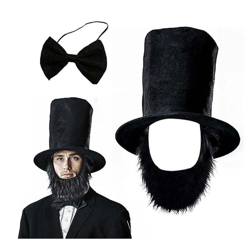 [Hàng có sẵn] Halloween Black Abraham Black Bow Tie Beard Bow Tie Set Black Humorous Funny Gentleman