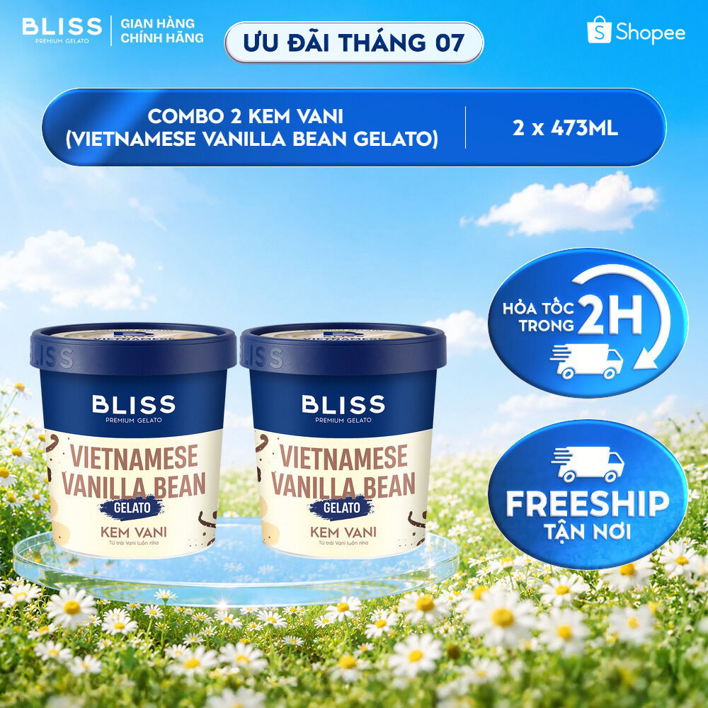 Combo 2 Kem BLISS Premium Gelato vị Vani (Vietnamese Vanilla Bean Gelato) hộp 473ml